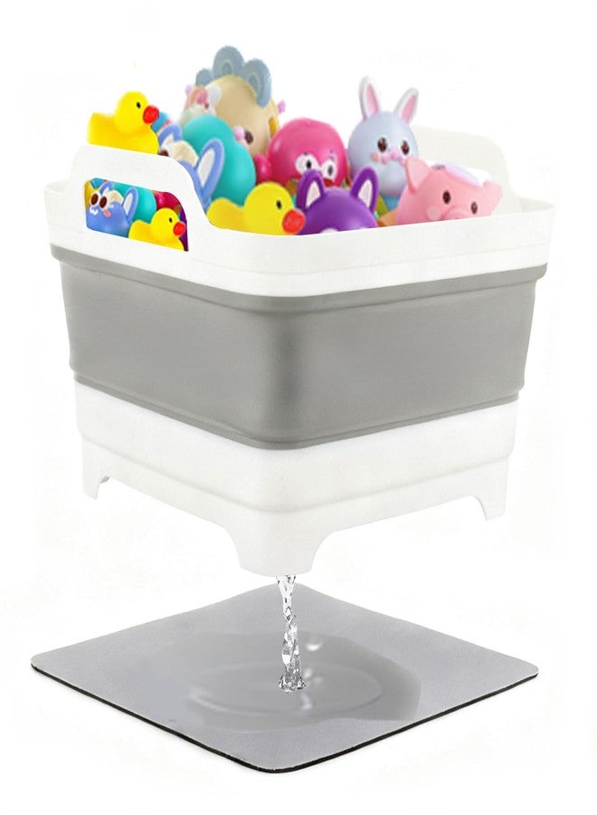 EazziSwitch Bath Toy Storage Basket Bin: Collapsible Bathtub Toys Holder Bucket & Portable Bathroom Shower Caddy Organizer - Multiuse Foldable Wash Basin Sink with Drain Plug, Handle & Drying Mat for Dish Tub - Image 1